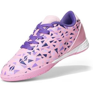 DREAM PAIRS Boys Girls Indoor Sneakers Lace Up Sport Athletic Casual IC Youth Futsal Football Soccer Shoes for Little/Big Kid (Pink/Purple) 33.5