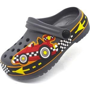 FolHaoth Toddlers Cute Cartoon Excavator Racecar Pattern Boys Girls Clogs Slip On Lightweight Breathable Kids Sandals Non Slip Indoor Outdoor Beach Pool Shower Slippers Shoes (Blue)