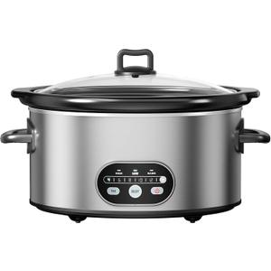 OLIXIS Slow Cooker 8 Quart, Ceramic Nonstick Coating, Programmable Slow Cooker with Dishwasher Stoneware Pot and Tempered Glass Lid, Multi Cookers with 3 Temperature, 35in Tangle Free Cord, Silver