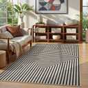 Collive Easy Jute Outdoor Patio Rug 5x7, Modern Geometric Washable Living Room Area Rugs for Dining Room, Woven Outside Carpet Non-Slip Farmhouse Bedroom Carpets for Backyard Camping RV (Black and Nature/Rectangular)