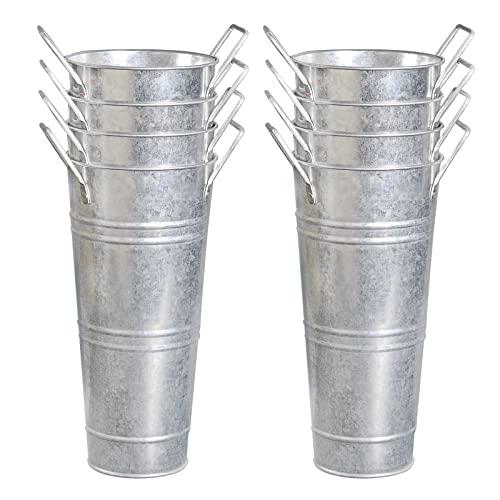 YEENAASY Galvanized Metal Bucket Vases Set of 8, 9 Inch Farmhouse French Flower Buckets Pots with Handles, Rustic Decorative Metal Holder Flower Vase for Home Wedding Table Centerpiece Decor (Silver)