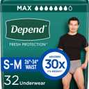 Depend Fresh Protection Adult Incontinence Underwear for Men, Disposable, Maximum, Small/Medium, Grey, 32 Count