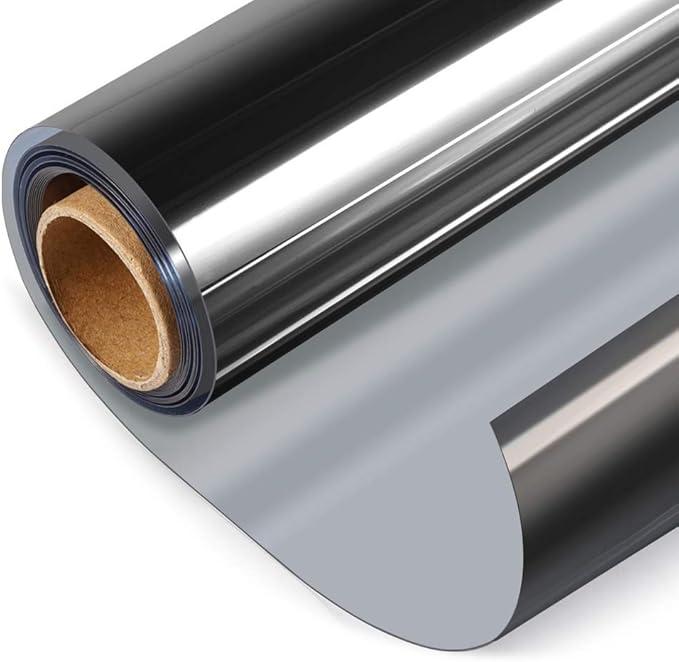 HIDBEA One Way Window Film, Daytime Privacy Sun Blocking Reflective Window Film No Glue Static Cling Heat Control Window Tinting Film for Home and Office, Black Silver, 29.5 x 78.7 Inch