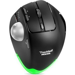 TRELC Wireless Trackball Mouse, Ergonomic Rollerball Mouse with 4800 DPI/7 Programmable Buttons, Thumb Control Mice, Rechargeable Optical Mouse for 3 Devices, for Windows, PC, Laptop, Tablet (Black)