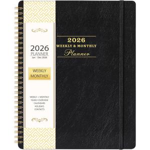 6 x 2026 Planner - Planner 2026, JAN 2026 - DEC 2026, 9" x 11", 2026 Weekly Monthly Planner, Elastic Closure, Tabs, Spiral Bound, Black (8" x 10")