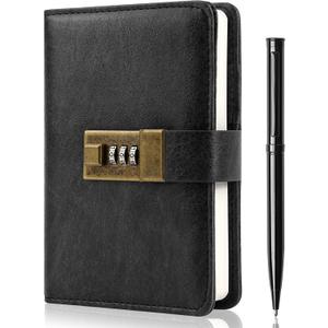 WEMATE Journal with Lock, Diary with Lock, Password Notebook, Pen & Gift Box - Perfect for Men and Women - 4.3X 6.18in Black Keep Your Secrets Safe