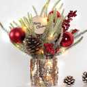 Small Table Top Christmas Tree with Lights, Mini Christmas Tree Decorations with Merry Christmas Pine Cones Berries Balls Ornaments for Home Party Office Centerpiece Indoor Decorations 12Inch, Red