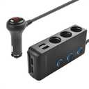 Cable Matters 3 Socket Car Cigarette Lighter Adapter with 4 USB Ports, On/Off Switch and LED Display - 2X Fuses and Mounting Bracket Included