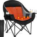Heated Oversized Camping Chair - Heavy Duty Padded Folding Camping Chairs for Adults with Cooling Bag, Side Pocket, Cup Holder and Carry Bag for Outdoor Sports Lawn Fishing Garden Portable