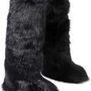 YXCFEWD Faux Fur Boots for Women Winter Knee High Furry Boots Fuzzy Fluffy for Girls Flat Snow Long Boots (Black)