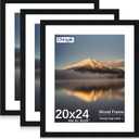 20X24 Poster Frame, Display Pictures 16X20 with Mat or 20X24 Without, Wall Hanging Frames, Black, 3 Pack