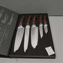 Brewin CHEFILOSOPHI Japanese Chef Knife Set 5 PCS with Elegant Red Pakkawood Handle Ergonomic Design,Professional Ultra Sharp Kitchen Knives for Cooking High Carbon Stainless Steel