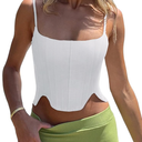 REORIA Women's Sexy Square Neck Trendy Sleeveless Adjustable Spaghetti Strap Corset Tank Crop Tops Size S