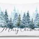 MOFUYU Christmas Winter Pillow Covers 12x20, Rustic Christmas Decor,Winter Nature Xmas Tree Forest Lumbar Pillow Coverss Decorative for Bedroom Living Room Home Sofa Couch