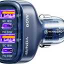 3 x SUNDA 60W USB C Fast Car Charger, 4-Ports Car Charger Adapter, Dual Type C PD30W/PPS30W Compatible with iPhone17/16 Pro/Max/iPhone15/Galaxy/SamsungS25, Dual USB-A 18W QC3.0 for Android(Blue)