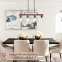 Farmhouse Dining Room Light Fixture, 4-Light Wood Kitchen Island Lighting, Industrial Chandeliers for Dining Room Over Table Black Pendant Light with Seeded Glass Shade for Bar Restaurant, Seeded Glass