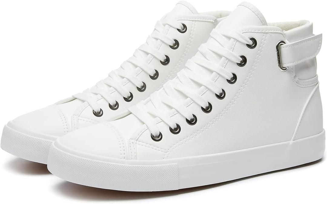 yageyan Men White high top Sneakers for Casual Black pu Leather Fashion Shoes for Men (9)