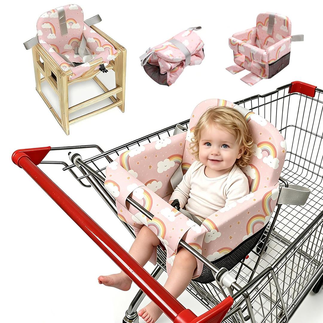 Shopping Cart Cover for Baby Boy & Girl,High Chair Cover for Restaurant Seat,Soft Padded Machine Washable Infant Toddler Buggy Seat Cover,Swing Insert for Infant & Toddler - Pink Rainbow