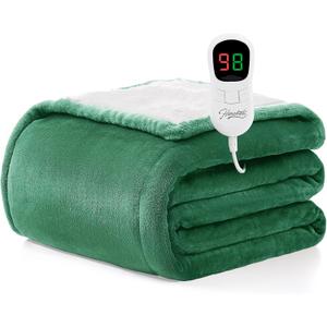 Homemate Heated Blanket Electric Throw - 50"x60" Heating Blanket Throw 1/2/4/6/8 Hours Auto-Off 10 Heat Level Over-Heat Protection Flannel Sherpa ETL Certification (21 - Dark Green)