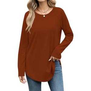 Laughido Women's Casual Raglan Long Sleeve Tunic Round Neck Curved Hem Loose Fit 2025 Basic Long Sweatshirt (M)