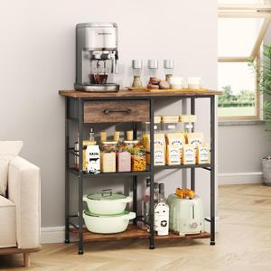 SWTYMIKI Bakers Rack with Storage - Coffee Bar Cabinet Organizer, Coffee Station for Kitchen Dining Room, Microwave Stand with Adjustable Feet, Espresso, 15.75" D x 28.35" W