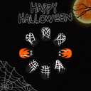 24Pcs Short Press on Nail Halloween Cute Bat Fake Nails Orange Square Stick on Nails Cobweb Glitter False Nails for Women Full Cover Halloween Glue on Nail