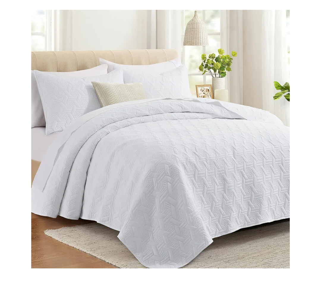 White King Size Quilt Bedding Set with Pillow Shams, Summer Lightweight Bedspread Coverlet, Soft Quilted Blanket Thin Comforter for All Seasons