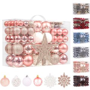 95Pcs Christmas Ball Ornaments Set,Neutral Christmas Tree Decoration Gift, Seasonal Decorative Hanging Ornament Set with Hand-held Gift Package for Xmas Tree (Rose Gold)