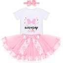 IBTOM CASTLE Toddler Birthday Girls Princess Party Outfit Polka Dots Top Shirts Tutu Skirt Set Ears Cake Smash Costume 6M