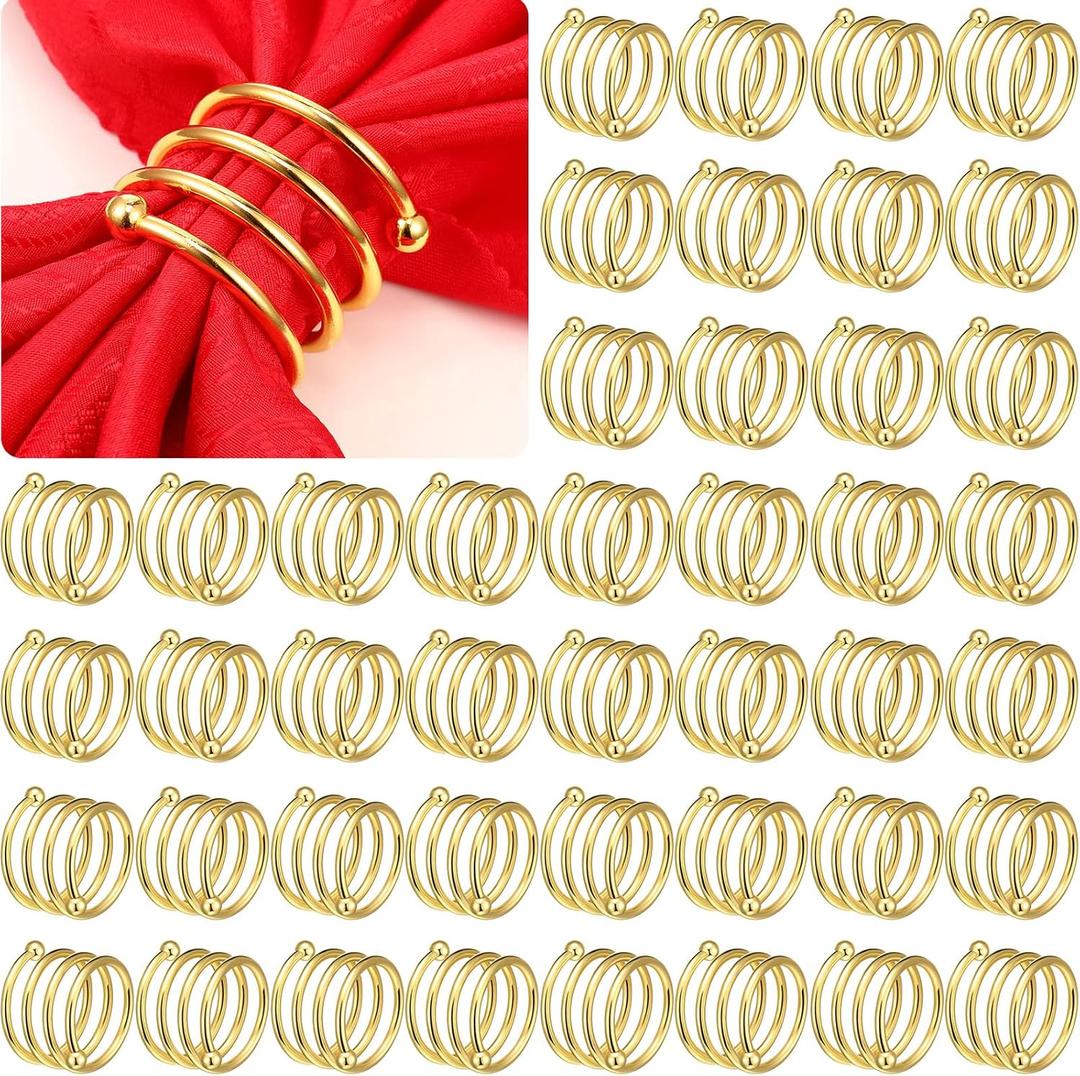 Lounsweer 100 Pcs Gold Napkin Rings Metal Round Holders Buckles for Napkins Weddings Table Serviette Receptions Banquet Birthday Christmas Party Decorations(Spiral)