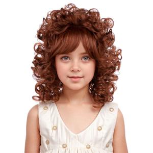 Kids 70s 80s Wig Dark Orange Curly Wig for Girls Orange Wavy Curly Wigs Child Shoulder Length Halloween Costume Wigs