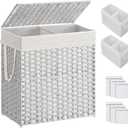 SONGMICS Laundry Hamper with Lid, 110L Clothes Hamper with 2 Removable Liner Bags, 6 Mesh Bags, Wicker Laundry Basket, Double Laundry Hamper for Laundry Room, 13 x 22.4 x 23.6 Inches, White ULCB52WT