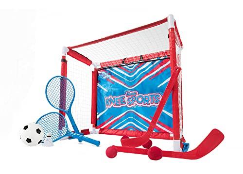 Franklin Sports Kids Knee Sport Combo Game Set - Knee Hockey, Shootout, Knee Volleyball, Knee Badminton, Soccer & Target Toss - 6-in-1 Goal Combo Set