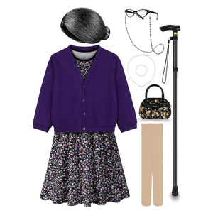 Old Lady Costume for Kids 100 Days of School Costume for Girls 100th Day of School Granny Old Lady Dress Up Accessory
Size 8-10 Y