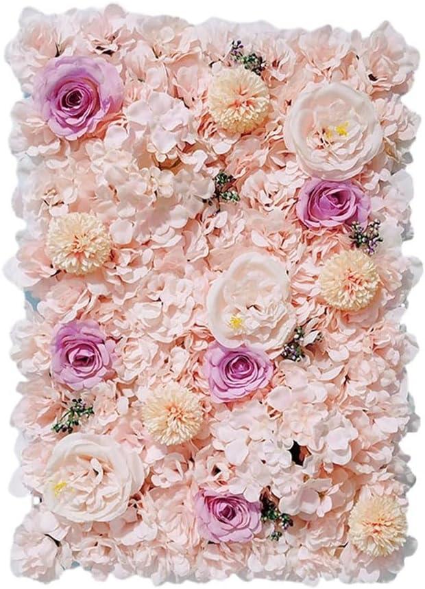 Artificial Flower Wall Panel for Wedding Decoration, 40x60 cm Silk Rose and Hydrangea Floral Backdrop, White/Pink/Burgundy/Rose Red, Indoor & Outdoor Use