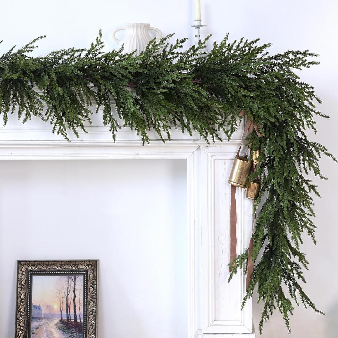 Norfolk Pine Garland - 9ft Artificial Christmas Garland Long Faux Greenery Garland for Holiday, Fireplace, Mantle, Window, Stairs, Indoor, Outdoor Decor