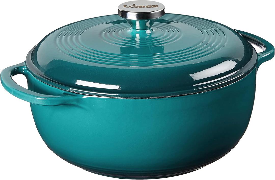 Lodge 4.5 Quart Enameled Cast Iron Dutch Oven with Lid  Dual Handles  Oven Safe up to 500 F or on Stovetop - Use to Marinate, Cook, Bake, Refrigerate and Serve  Lagoon