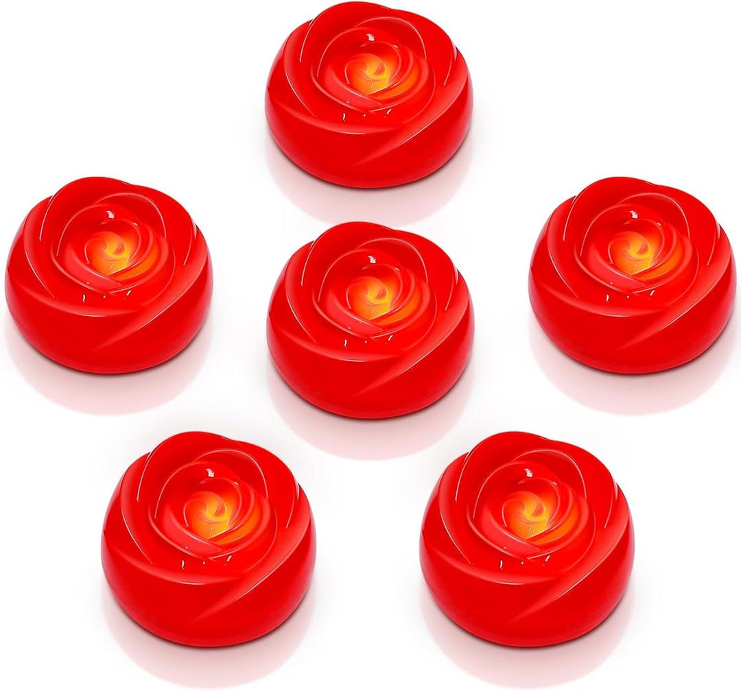 Enido Flameless LED Floating Candles Battery Operated Waterproof Plastic Tealights Pack of 6, Centerpieces at Wedding, Party,Valentine's Day (Red)