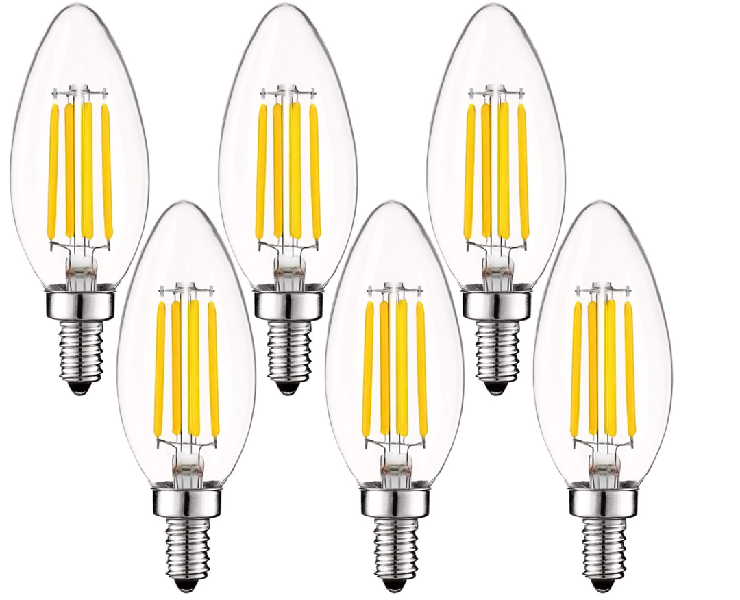 LUXRITE Vintage Candelabra LED Bulb 60W Equivalent, 550 Lumens, 4000K Cool White, LED Chandelier Light Bulbs 5W, Dimmable, Clear Glass, Filament Candle Bulbs, UL Listed, E12 Base (6 Pack)