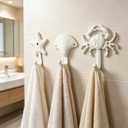MY MIRONEY 3-Piece Starfish Seashell Crab Coats Hooks White Beach Ocean Theme Decorative Wall Hooks with Screws
