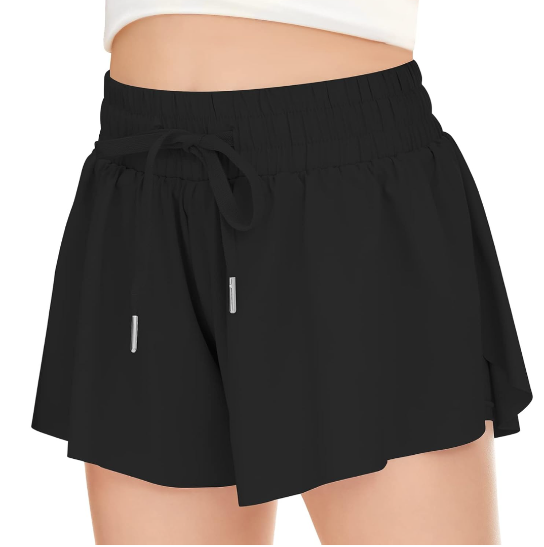 XL Girls Athletic Flowy Shorts with Pocket - 2 in 1 Butterfly Shorts for Teen Girls Youth Running Sports Spandex