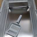 Stainless Steel Cat Litter Box, Odor Free Metal Litter Box with High Sides Lid, Open Top Low Entry Litter Pan Include Scoop Easy Cleaning Anti-Scratch Kitty Cat Box Anti-Urine Leakage, Non-Sticky