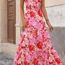 BTFBM Women Summer Dresses Casual Sleeveless Maxi Dresses Cute Floral Long Dress Wedding Guest Dress (Pink, M)