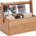 Silverware Caddy with Handle Acacia Paper Plate Holders Wooden Utensil Holder Mulip-Purpose Organizer Picnic Utensil Caddy for Party Home Kitchen Office Bathroom Bedroom RV