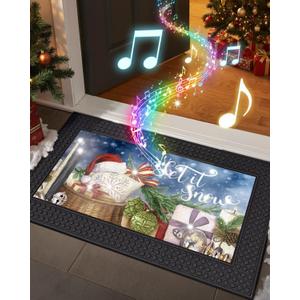 DEXI Merry Christmas Front Door Mat with Light & Music, 18x30 Heavy Duty Rubber Entrance Mat, Non Slip Outdoor Xmas Welcome Doormat for Entryway, Blue (1'6" x 2'6" (Rectangular)