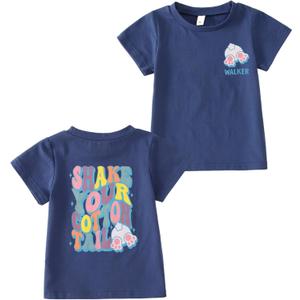 Toddler Boys Short Sleeve T-Shirt - Cotton Rabbit Graphic Tee for Kids, Soft Funny Letter Print Summer Outfit Top (18-24 Months)