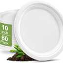 Compostable 10 Inch Disposable Paper Plates [60 Pack] - Heavy Duty Eco-Friendly Sugarcane Fiber Plates for Parties, Weddings, Camping, White Large Biodegradable Sturdy Soak-proof