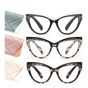 IBOANN 3 Pack Cat Eye Blue Light Glasses for Wome -Fashion Fake Eyeglasses Oversized Frame-Filtering Blu-Ray Computer 0.0