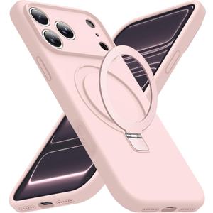 Compatible with iPhone 17 Pro Case with Magnetic Invisible Stand Compatible with Mag-Safe Military Drop Tested Shockproof Silicone 17 Pro Phone Cases for Women Men 6.3"Pink