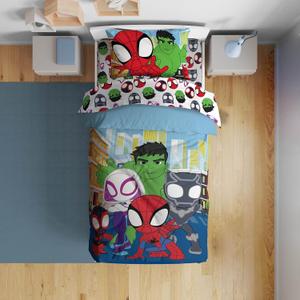 Sunny Side Up Marvel Spidey & His Amazing Friends Toddler Comforter Set - 4 Piece Preschool Bedding Includes Comforter, Sheets & Pillow Cover Super Soft Superheroes Microfiber Bed Set